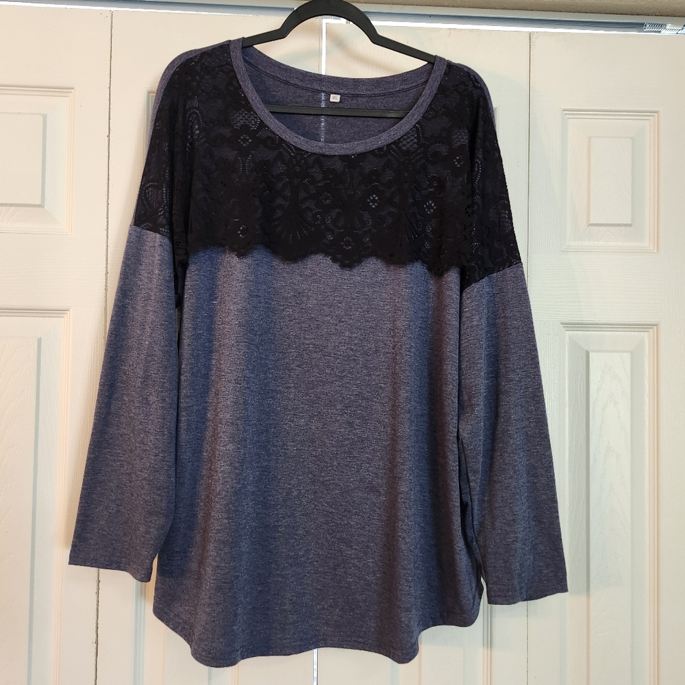 Blue Heather Long Sleeve Shirt with Lace Overlay Size 3X‎